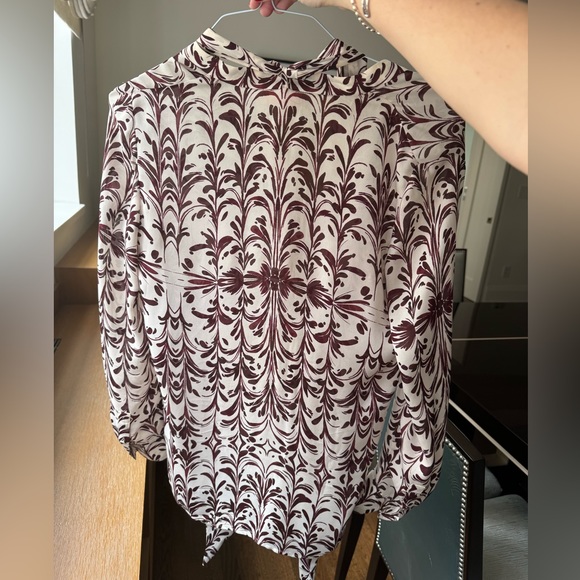 Tory Burch Brushstroke Tie Neck 100% Silk Blouse - Picture 5 of 6